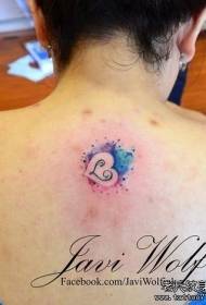 back small fresh heart-shaped splash ink color tattoo pattern