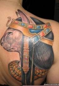 back incredible colored Egyptian cat tattoo pattern