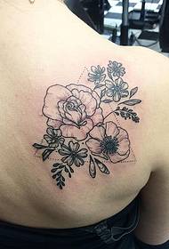 back European and American rose geometric tattoo tattoo pattern