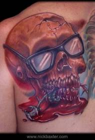 Back incredible color enamel with glasses tattoo pattern