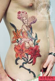Waist beauty flower tattoo pattern