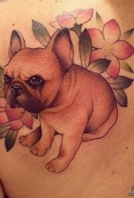 zadný pes malý čerstvý kvetinový vzor 73050 - Zadná čiara slona pichne malý čerstvý tetovací vzor
