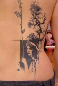 nazaj črno drevo in ženski vzorec tatoo