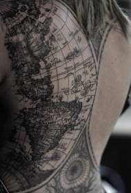 back black world map with letter tattoo pattern