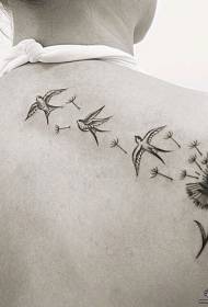 girl back dandelion swallow tattoo Pattern