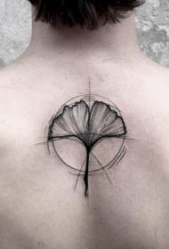 espalda simple línea negra pinchazo ginkgo hoja tatuaje patrón