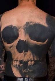 full back realistic black large skull tattoo pattern