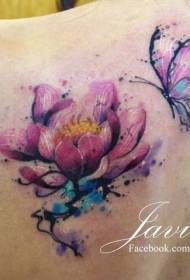 I-back lotus butterfly watercolor splash uyinki tattoo iphethini