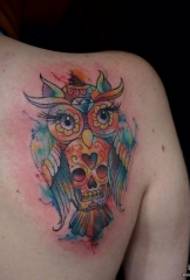 back watercolor owl tattoo pattern