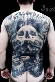 back creepy woman skull and letter tattoo pattern
