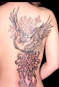 female back black and white wings phoenix Tattoo picture