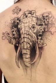 back elephant puzzle futuristic style tattoo pattern