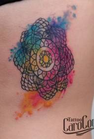 back watercolor style splash ink decorative flower tattoo pattern