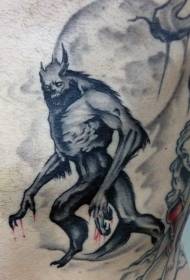 back bloody werewolf and girl tattoo pattern