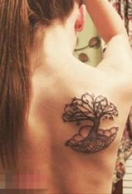 girl back black sketch life tree tattoo picture
