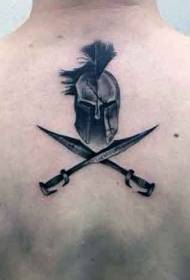 Hátsó egyedi fekete Spartan Warrior sisak és kard tetoválás mintával