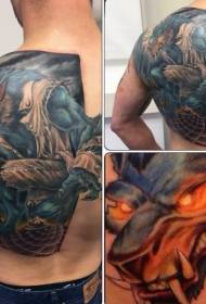 leđa rubni šareni ilustracijski stil đavolski vuk tetovaža uzorak