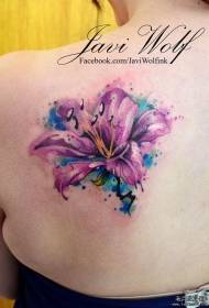 back purple lily flower color Splash ink tattoo pattern