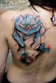 back Colored grin smile cat tattoo pattern