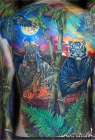 back large color fantasy magician and white tiger tattoo pattern