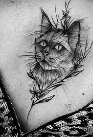 girl Back penstroke style line cat tattoo pattern