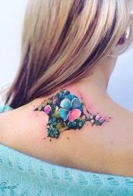 Girls back colored beautiful flower tattoo pattern