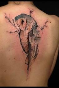 terug gravure stijl gekleurd mooi uil tattoo patroon