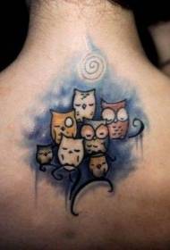 back color illustration style cute group of owl body patterns