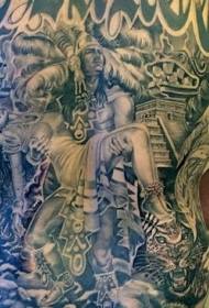 înapoi alb-negru preot trib și femei diferite modele de tatuaje animale