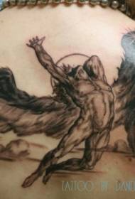 Назад црно-сив стил на паѓање шема на тетоважа на Икар