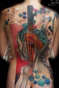 Спина таинственные разноцветные абстрактные фигуры с различными орнаментами татуировки узорами