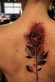 terug nuwe skool pragtige rooi roos tatoeëringspatroon