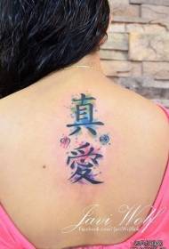 back color Chinese character splash ink tattoo pattern
