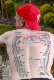 mbrapa modelin e mrekullueshëm të tatuazheve të himnit të Liverpoolit