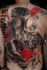 Back colored letters with gas mask tattoo pattern