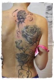 back beautiful black and white rose vine realistic tattoo pattern