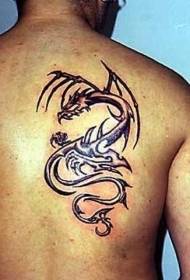 tillbaka Svart dragon tatuering mönster
