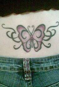 腰部装饰蝴蝶与黑色藤蔓纹身图案