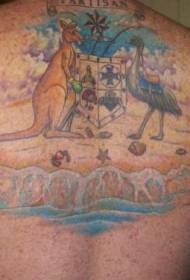 colored ostrich and kangaroo back tattoo pattern