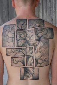 full back rectangular split tree tattoo pattern