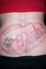 Patrón de tatuaje de coche de líneas negras de espalda de chicas