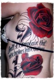 back old school red rose letter tattoo pattern