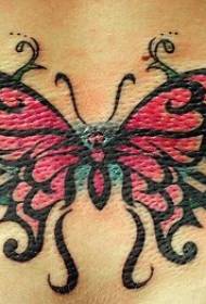 patrón de tatuaxe de mariposa e rosa brillante na cintura