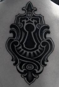 back huge black and white mystery lock tattoo Pattern