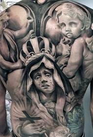 спина необычный религиозный рисунок тату