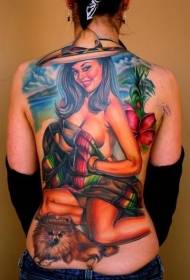 terug geschilderd strand sexy meisje met puppy tattoo patroon