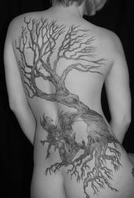 обратно голямо мъртво дърво с модел на татуировка на ангел