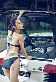 Car model Jin Meixin back black gray mermaid tattoo