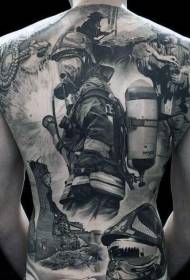 back black firefighter as the theme tattoo pattern