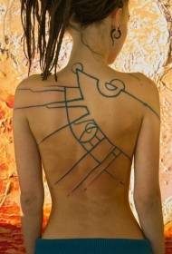 batang babae pabalik asul na linya simpleng pattern ng totem tattoo
